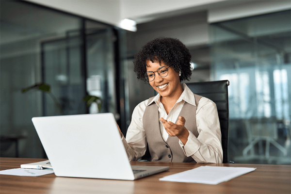 Woman on laptop using zoom